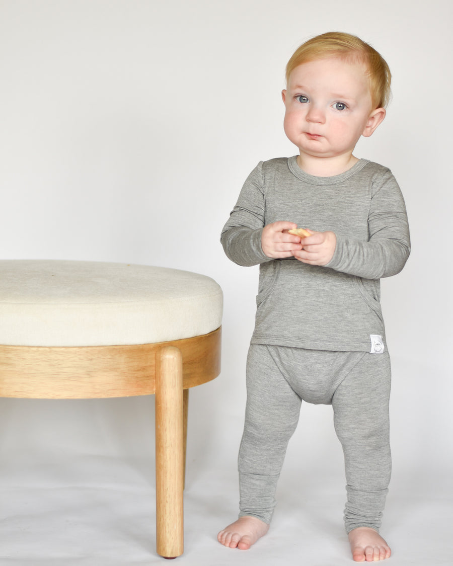 Front Opening Romper in Heathered Grey | Bamboo Viscose