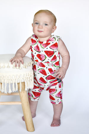 Front Opening Tank Shortie Romper in OG Watermelons 2.0 | Bamboo Viscose