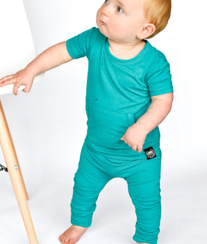 Front Opening Romper in Jade | Bamboo Viscose