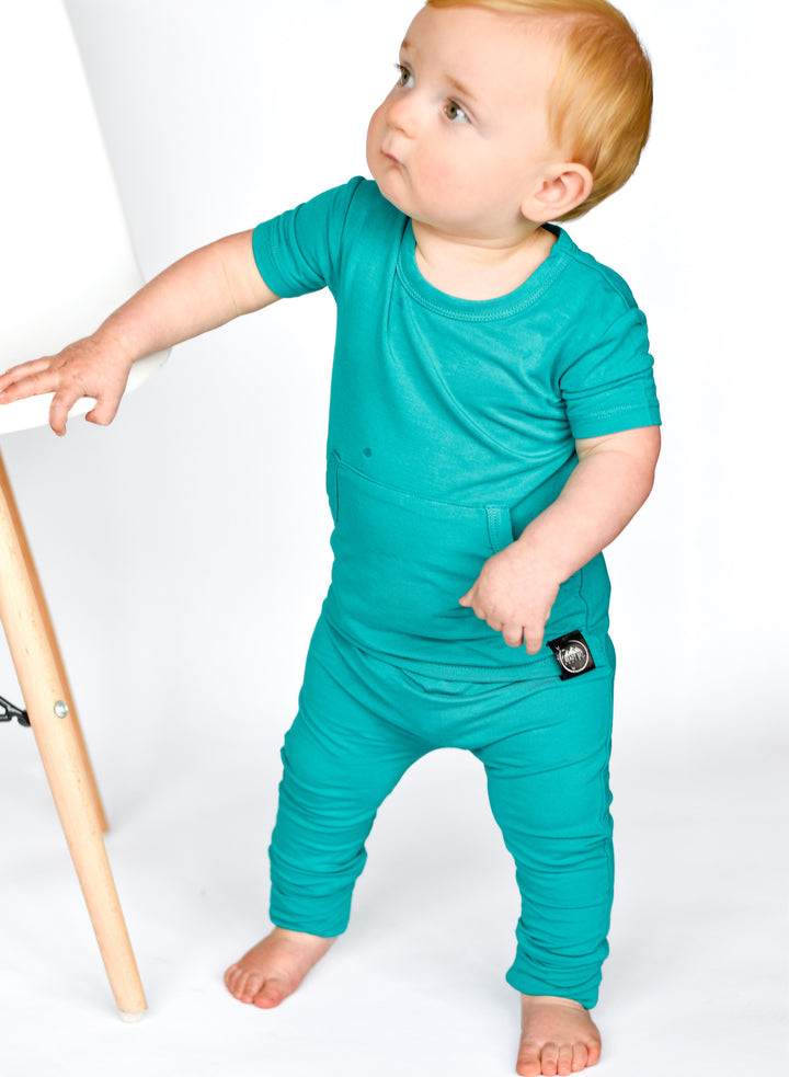Front Opening Romper in Jade | Bamboo Viscose