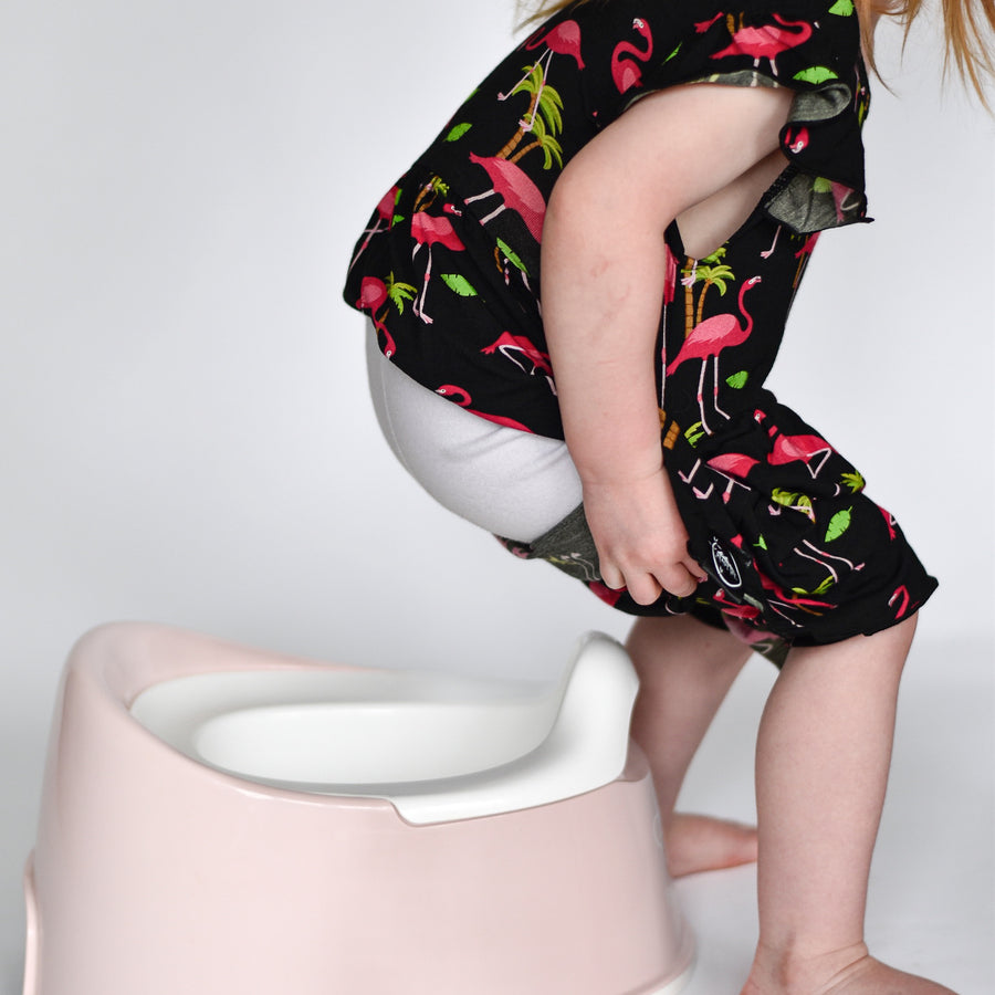 Switch-A-Roo™ Reversible Opening Twirl Shortie Romper in Flamingos | Bamboo Viscose