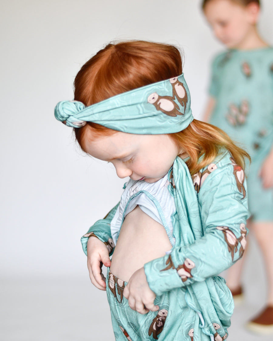 Front Opening Twirl Romper in Otters | Bamboo Viscose