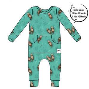 Front Opening Romper in Otters | Bamboo Viscose