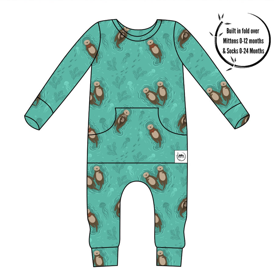 Front Opening Romper in Otters | Bamboo Viscose