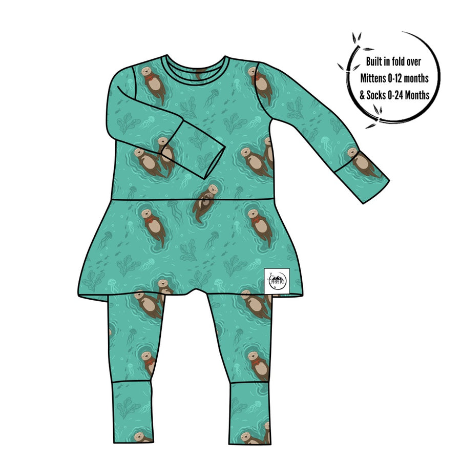 Front Opening Twirl Romper in Otters | Bamboo Viscose