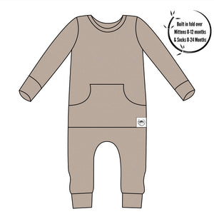 Front Opening Romper in Taupe | Bamboo Viscose