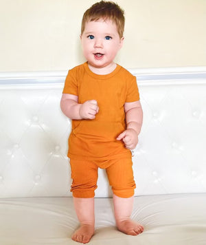 Front Opening Shortie Romper in Amber | Bamboo Viscose
