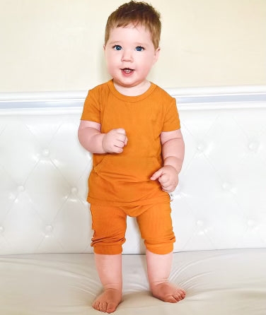 Front Opening Shortie Romper in Amber | Bamboo Viscose