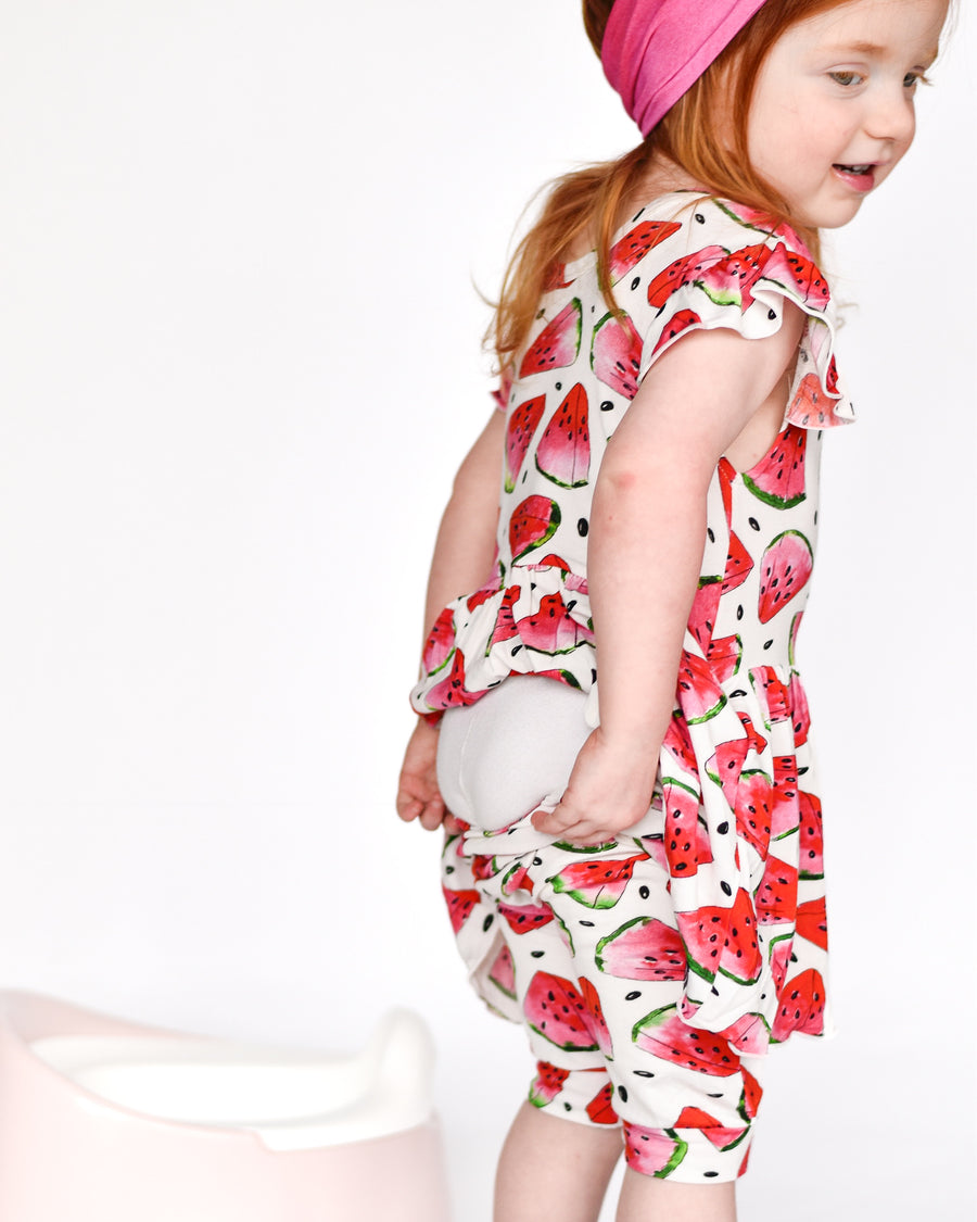 Switch-A-Roo™ Reversible Opening OG Twirl Shortie Romper in Watermelons 2.0| Bamboo Viscose