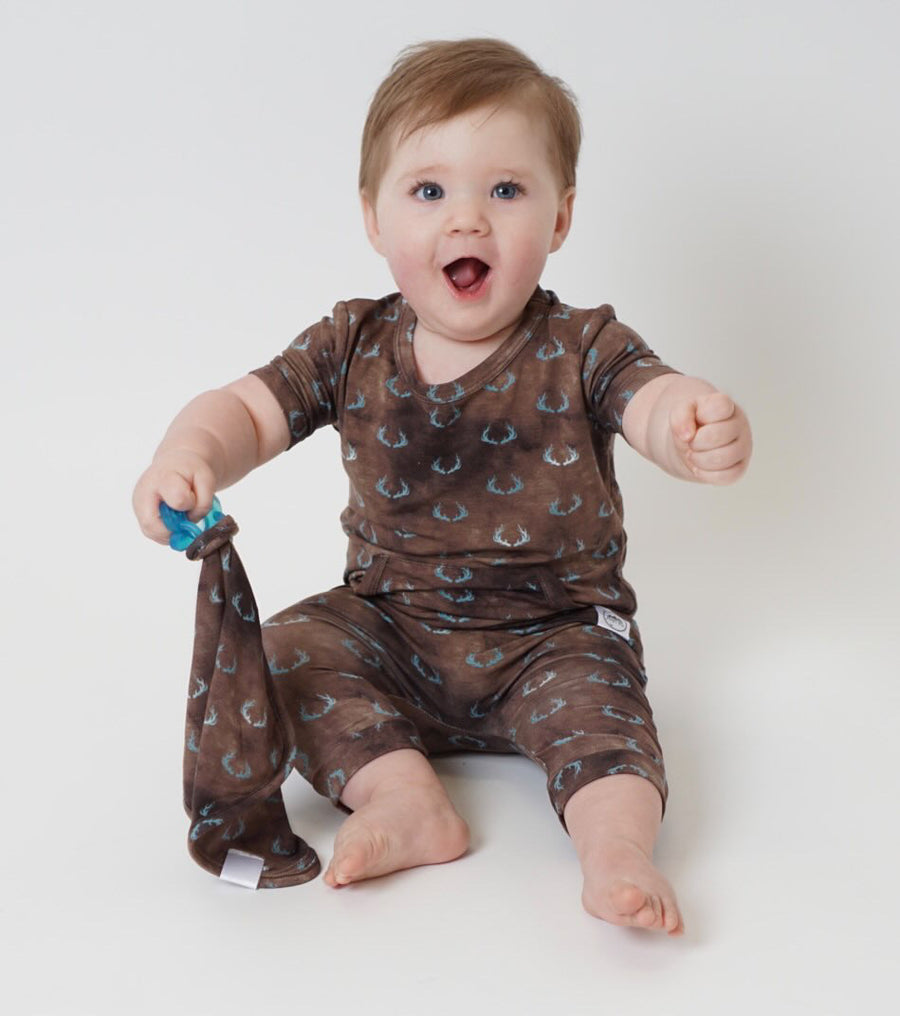 Front Opening Shortie Romper in Antlers | Bamboo Viscose