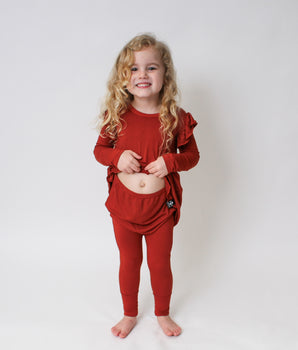 Switch-A-Roo™ Reversible Opening Twirl Romper in Burnt Sunset
