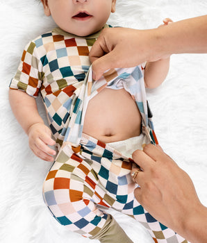 Front Opening Ready Set Romper® in Checkered Spice