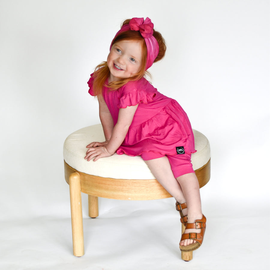 Switch-A-Roo ™ Reversible Opening Twirl Shortie Romper in Fuchsia | Bamboo Viscose
