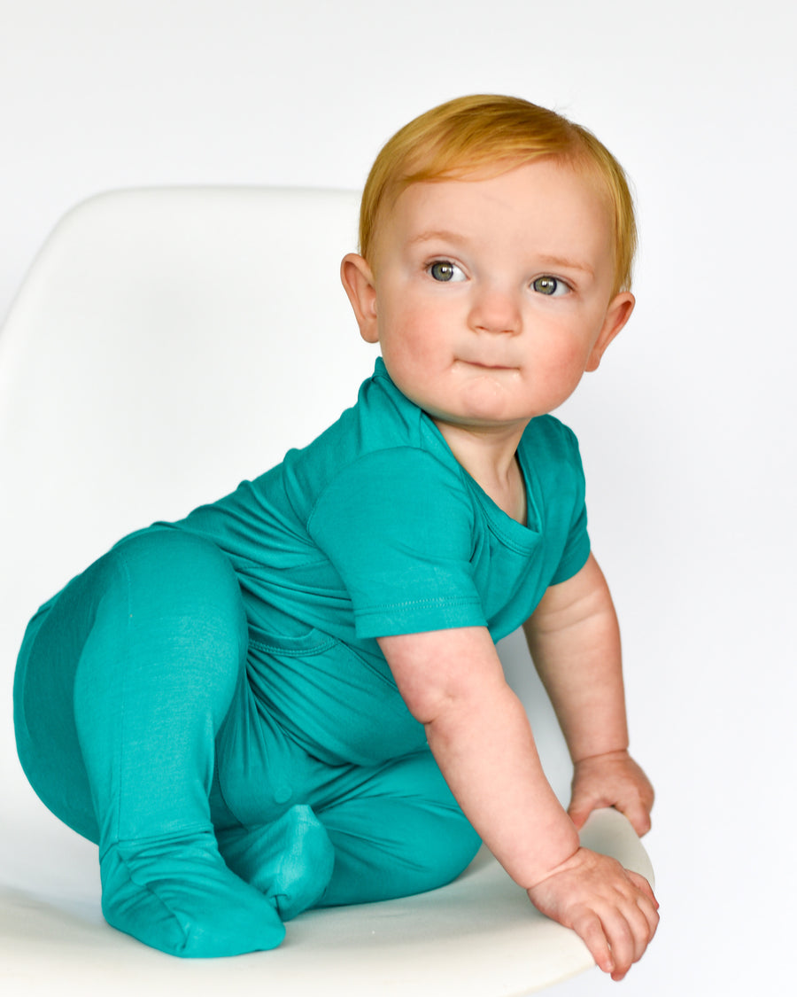 Front Opening Romper in Jade | Bamboo Viscose