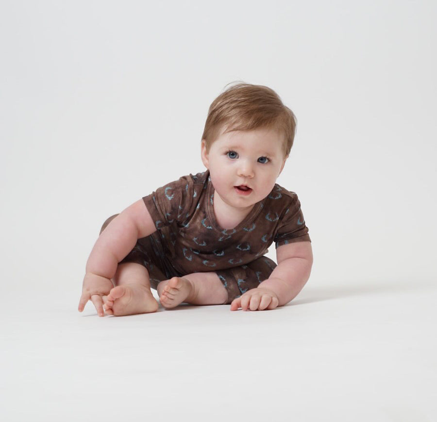 Front Opening Shortie Romper in Antlers | Bamboo Viscose