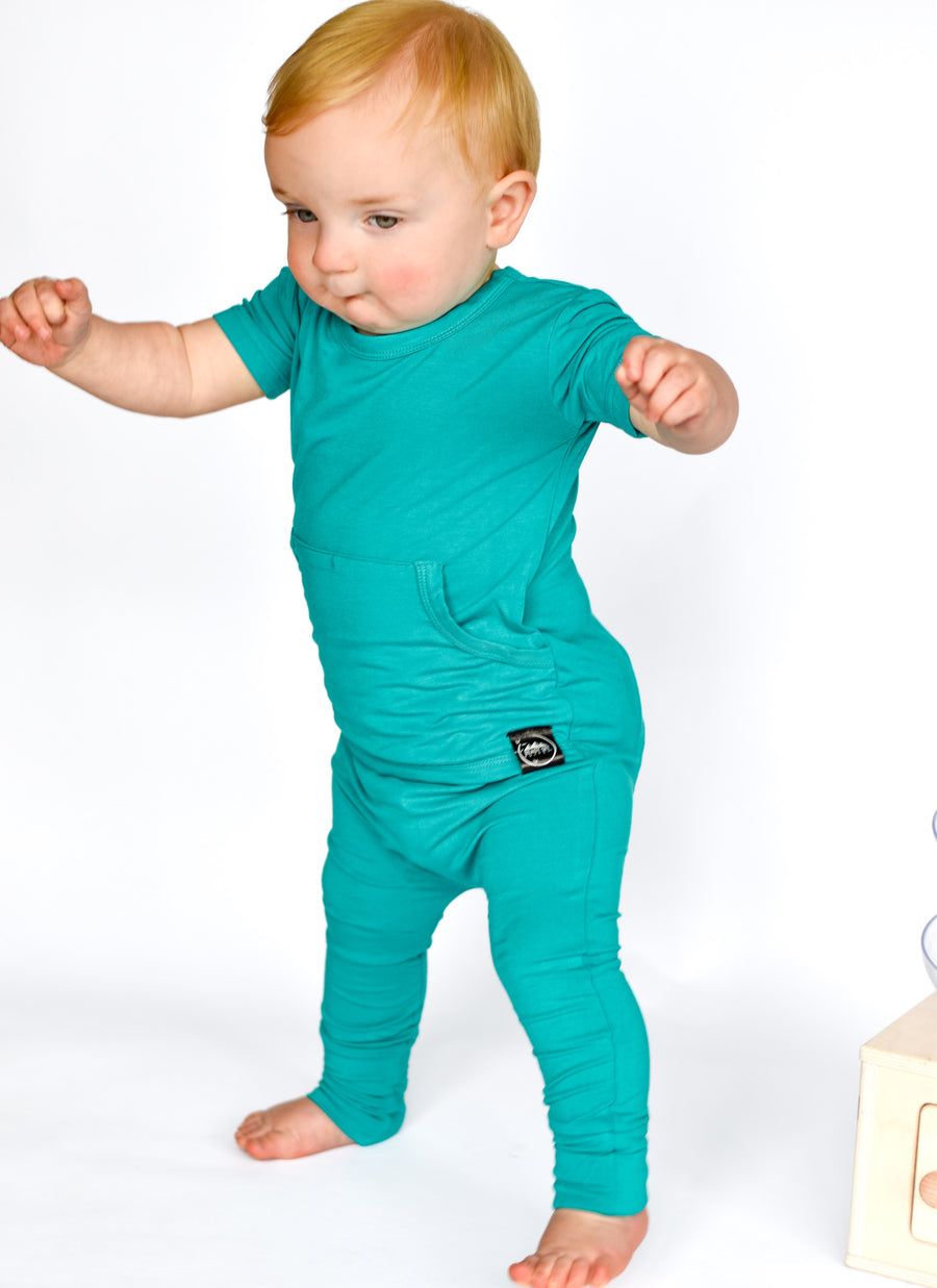 Front Opening Romper in Jade | Bamboo Viscose