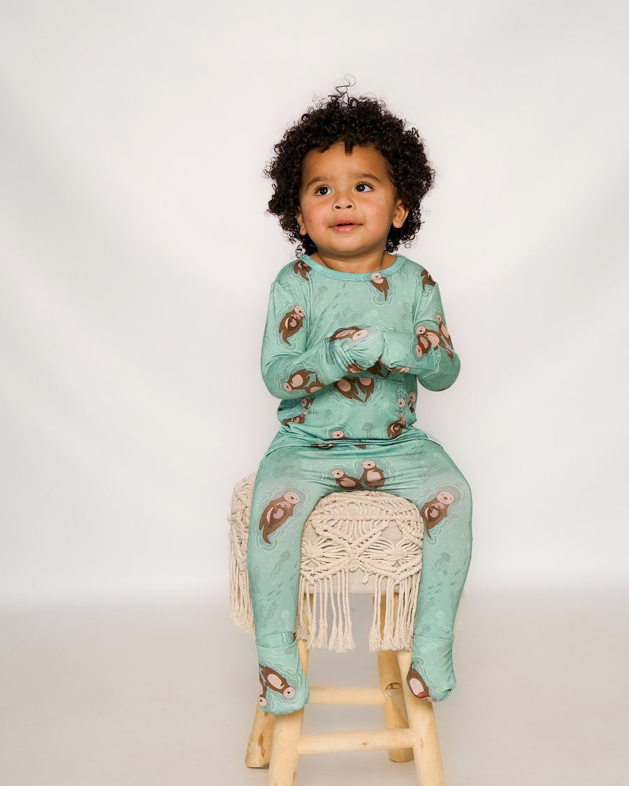 Front Opening Romper in Otters | Bamboo Viscose