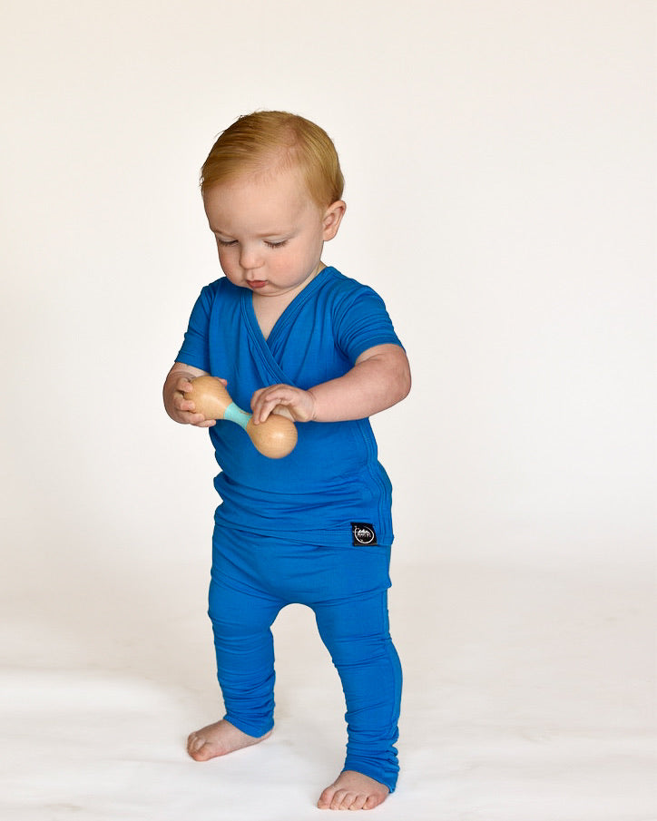 Wrap-A-Roo™ Wrap Opening Romper in Azure | Bamboo Viscose