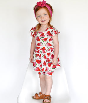 Switch-A-Roo™ Reversible Opening OG Twirl Shortie Romper in Watermelons 2.0| Bamboo Viscose
