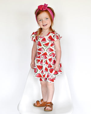 Switch-A-Roo™ Reversible Opening OG Twirl Shortie Romper in Watermelons 2.0| Bamboo Viscose