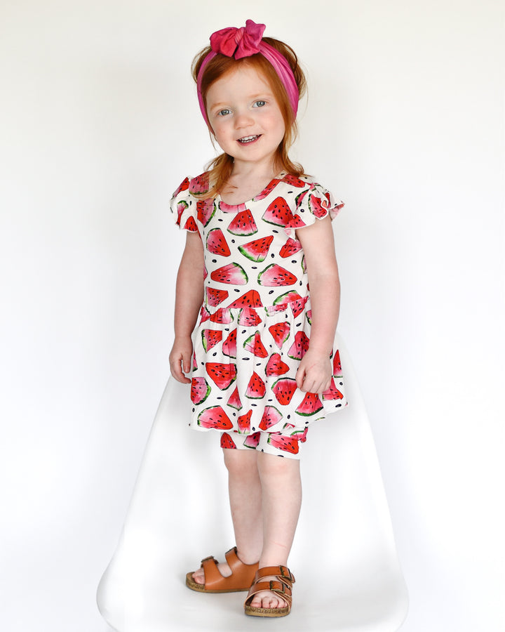 Switch-A-Roo™ Reversible Opening OG Twirl Shortie Romper in Watermelons 2.0| Bamboo Viscose