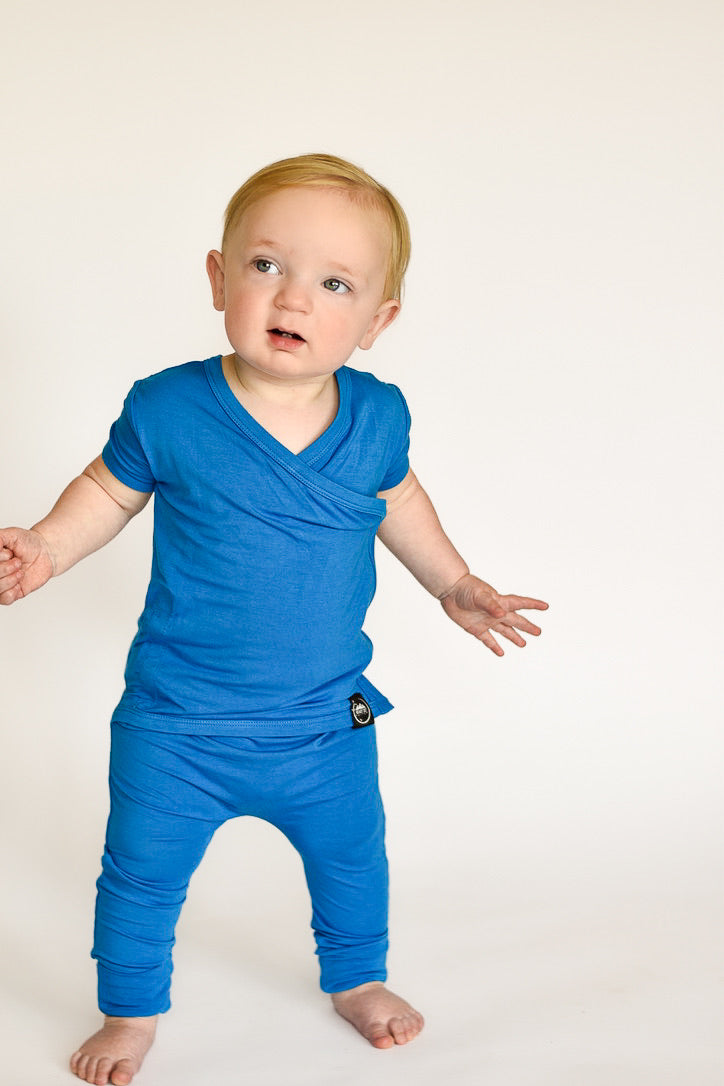 Wrap-A-Roo™ Wrap Opening Romper in Azure | Bamboo Viscose