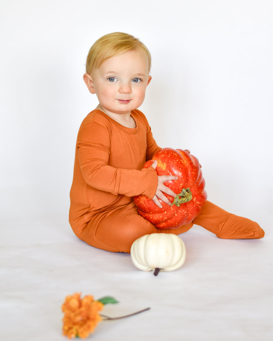 Front Opening Romper in Yams | Bamboo Viscose