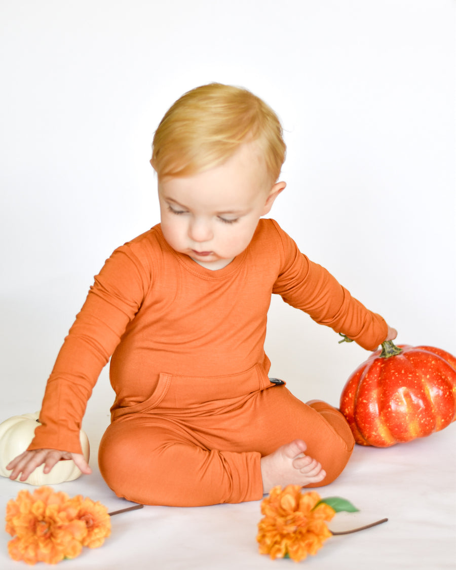 Front Opening Romper in Yams | Bamboo Viscose