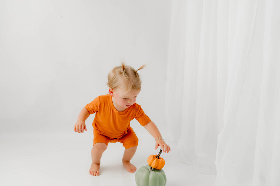 Front Opening Shortie Romper in Yams | Bamboo Viscose