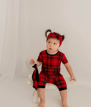 Change-A-Roo™ Front Opening Shortie Romper in Tartan Plaid