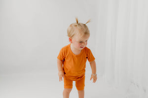 Front Opening Shortie Romper in Yams | Bamboo Viscose