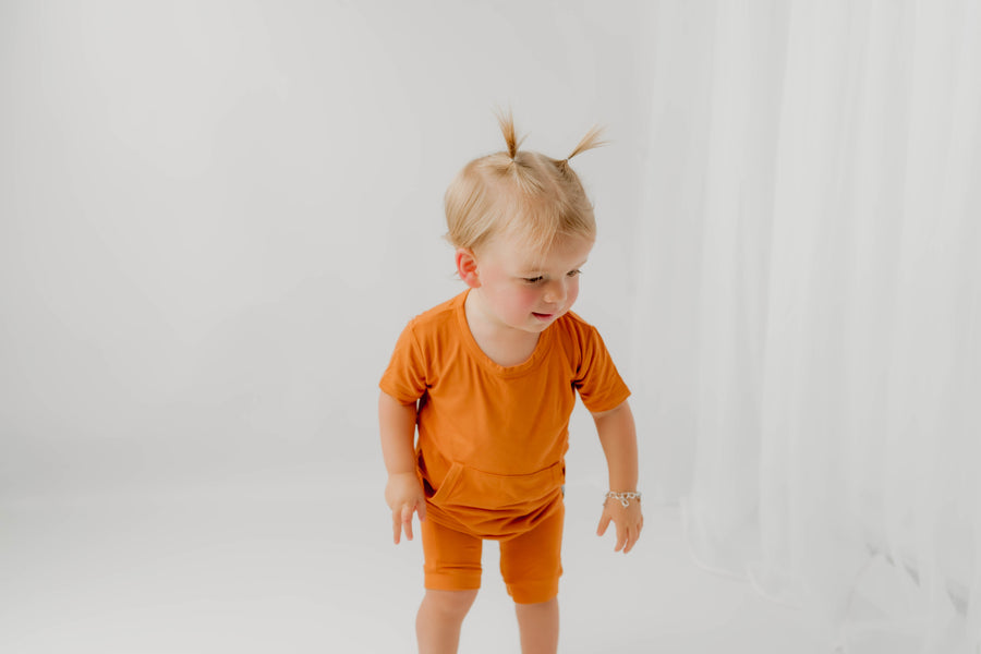 Front Opening Shortie Romper in Yams | Bamboo Viscose