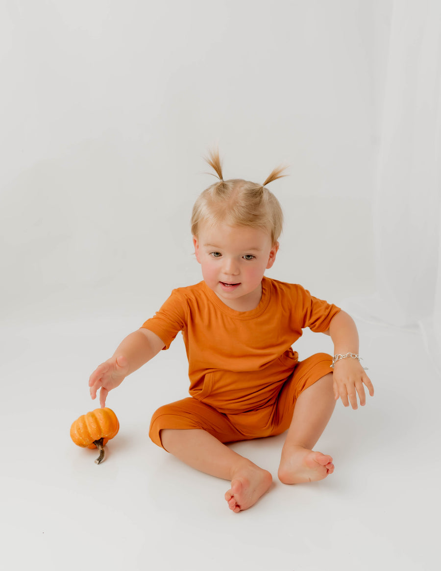 Front Opening Shortie Romper in Yams | Bamboo Viscose