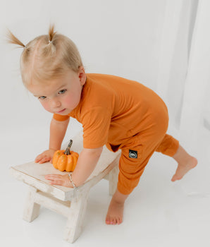 Front Opening Shortie Romper in Yams | Bamboo Viscose