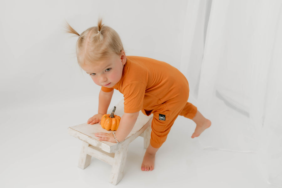 Front Opening Shortie Romper in Yams | Bamboo Viscose
