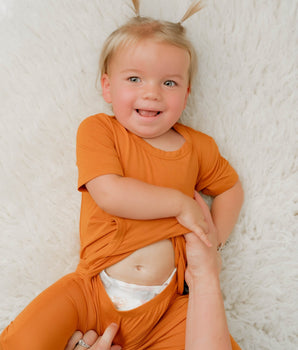 Front Opening Shortie Romper in Yams | Bamboo Viscose