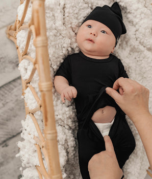 Front Opening Romper in Jet Black