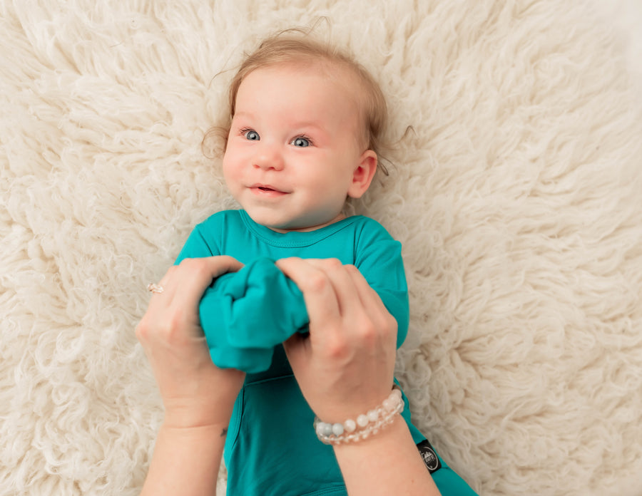Front Opening Romper in Jade | Bamboo Viscose