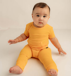Front Opening Romper in Mango | Bamboo Viscose