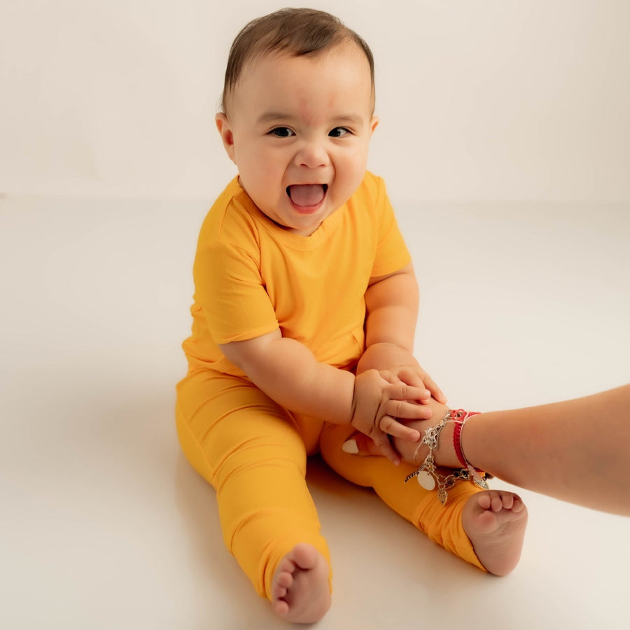 Front Opening Romper in Mango | Bamboo Viscose