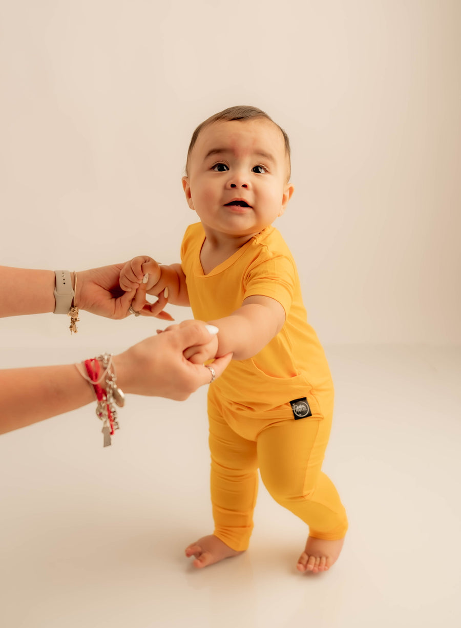 Front Opening Romper in Mango | Bamboo Viscose