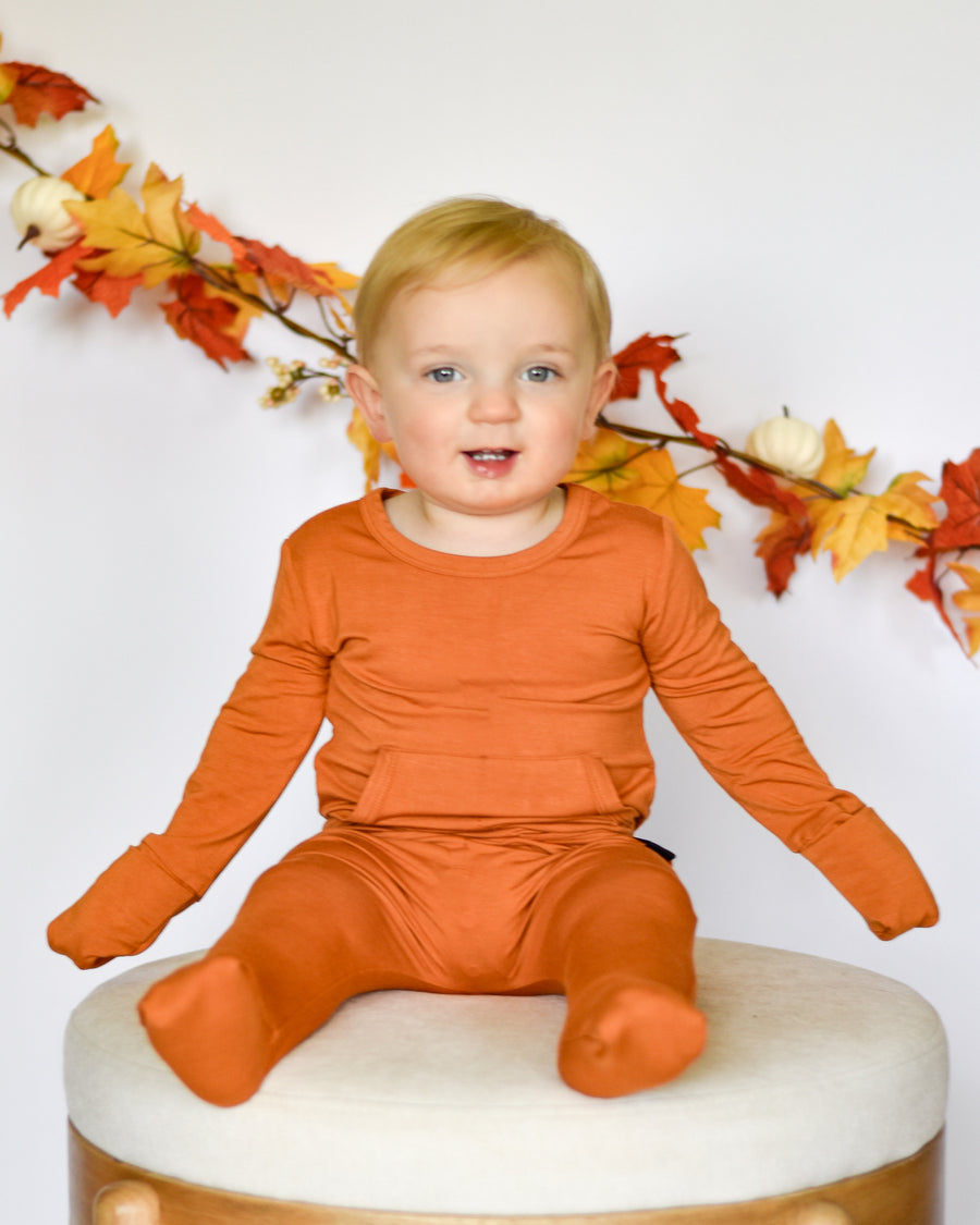 Front Opening Romper in Yams | Bamboo Viscose