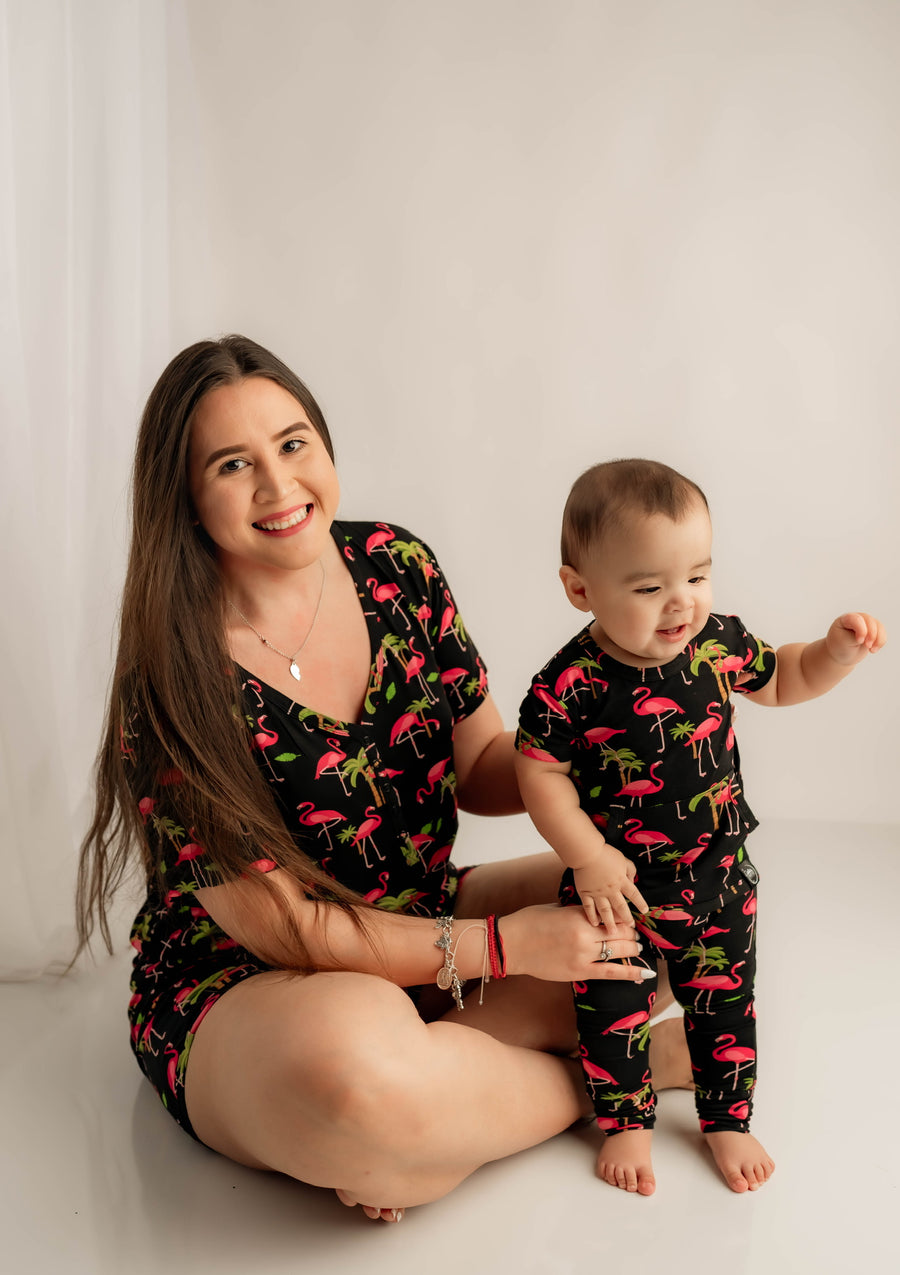 Women's 2 pc Loungewear Set in Flamingos | Bamboo Viscose