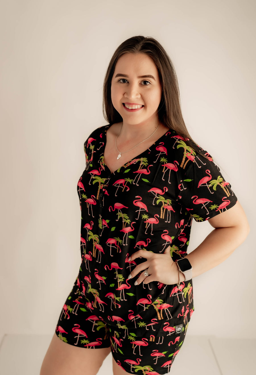 Women's 2 pc Loungewear Set in Flamingos | Bamboo Viscose
