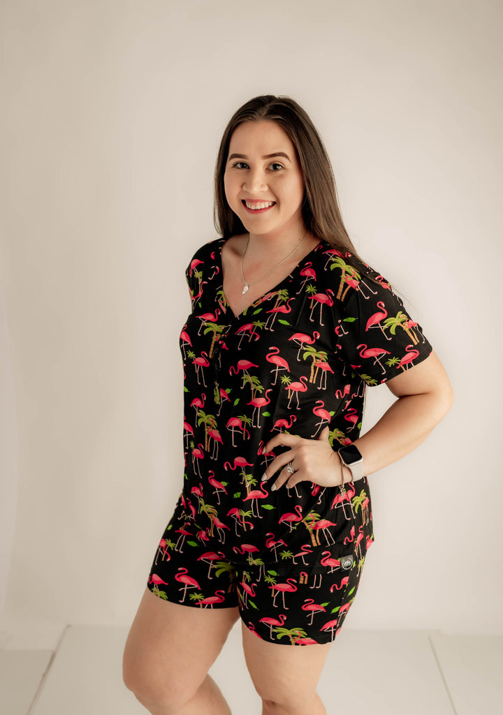 Women's 2 pc Loungewear Set in Flamingos | Bamboo Viscose