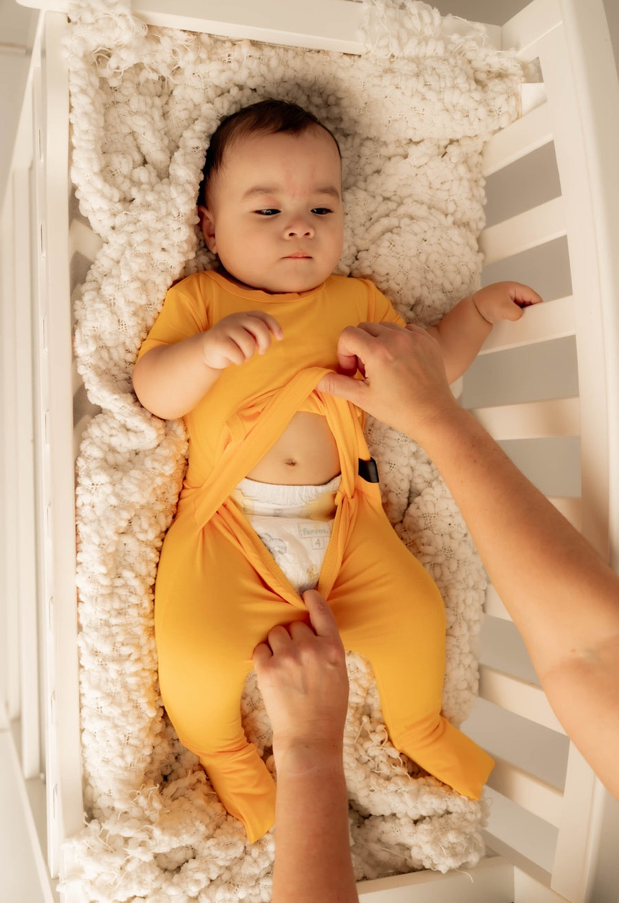 Front Opening Romper in Mango | Bamboo Viscose