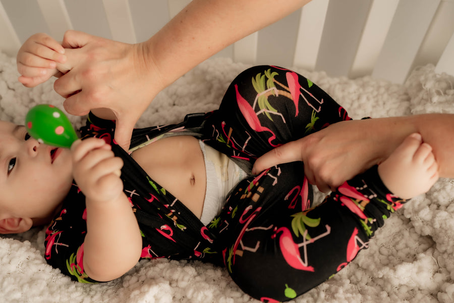 Front Opening Romper in Flamingos | Bamboo Viscose