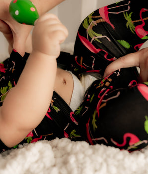 Front Opening Shortie Romper in Flamingos