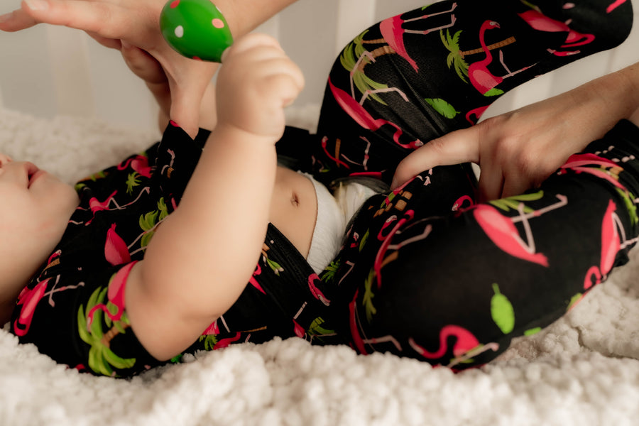 Front Opening Shortie Romper in Flamingos | Bamboo Viscose