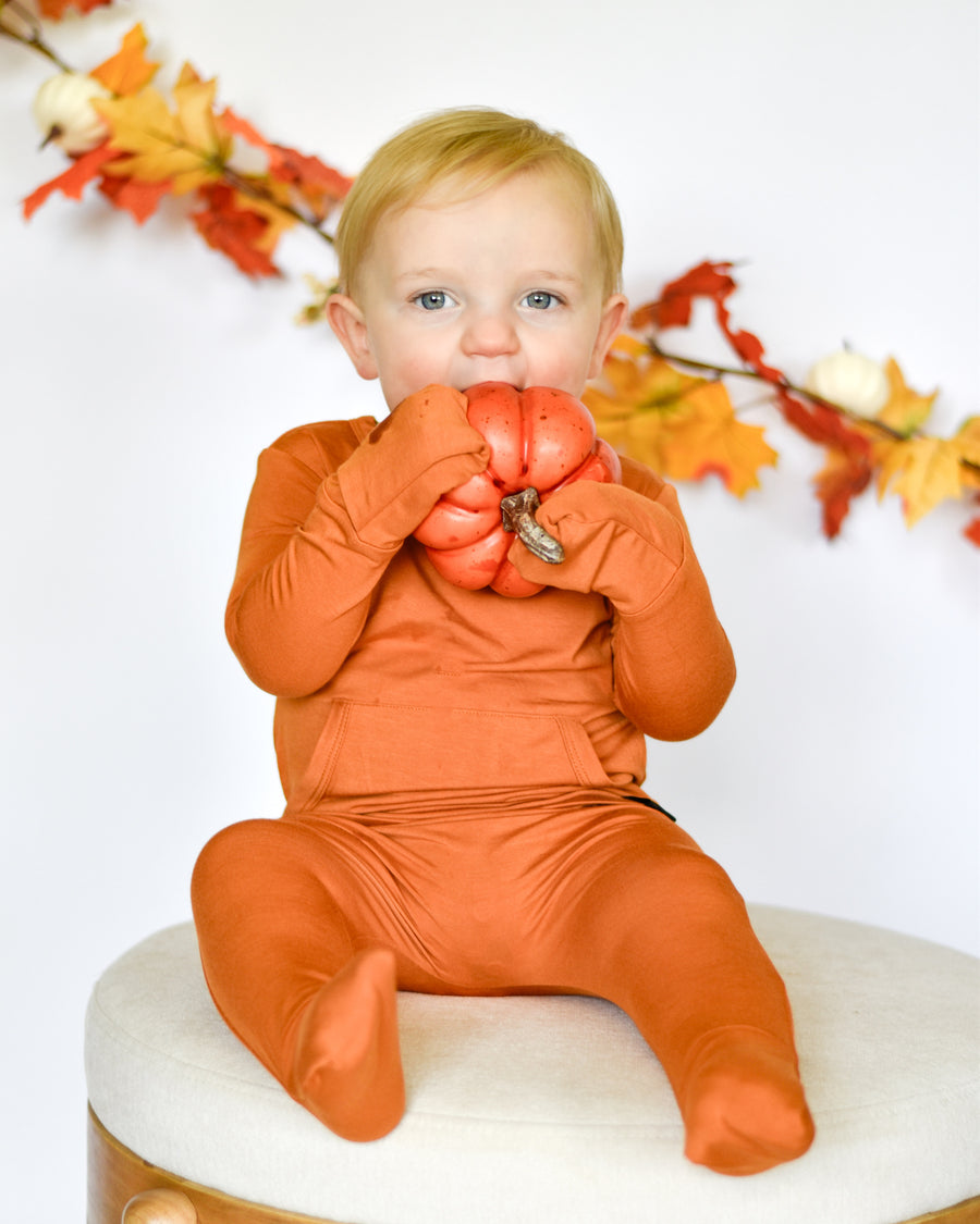 Front Opening Romper in Yams | Bamboo Viscose